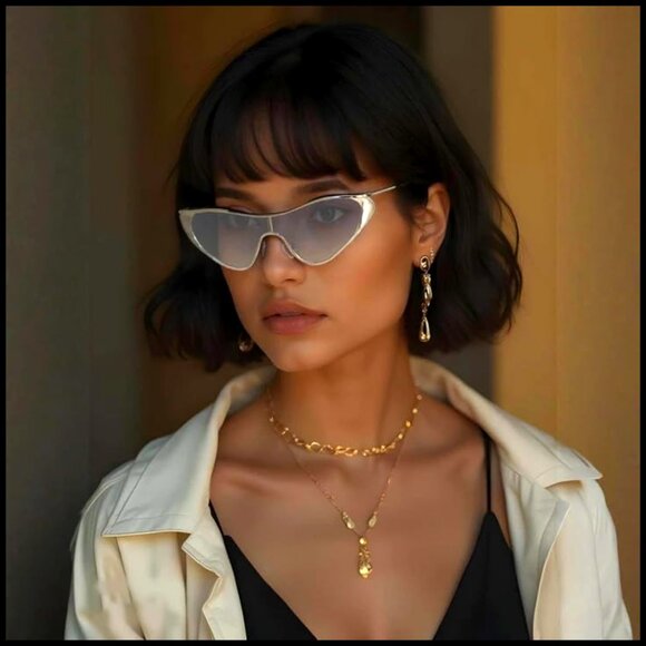 Silver Metal Frame Sunglasses with UV Protection, Y2k Retro Style